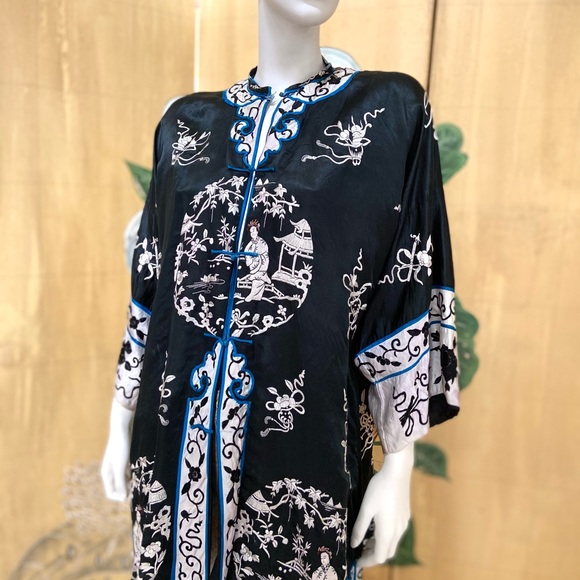 Antique silk Chinese Asian hand embroidered jacket robe chinoiserie - Picture 8 of 15